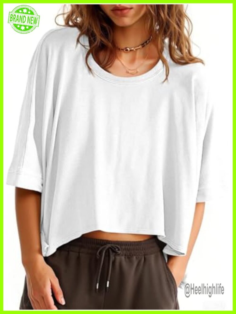 Womens Oversized Cropped T-Shirt Cotton Blend Short Sleeve Casual Tee